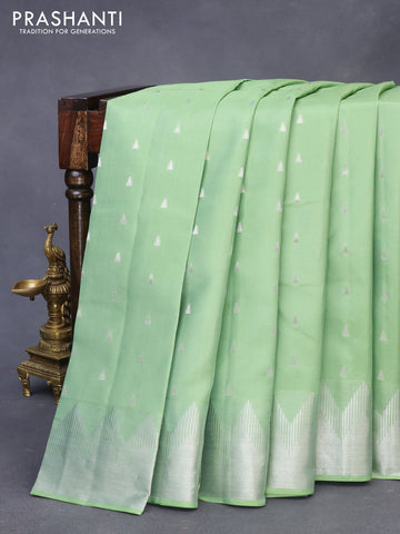 Pure kanchipuram silk saree pastel green with silver zari woven buttas and silver zari woven border