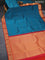 Pure kanchipuram silk saree peacock blue and orange with zari woven buttas and zari woven border