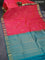 Pure kanchipuram silk saree dual shade of pinkish orange and teal green shade with allover self emboss & zari buttas and zari woven border