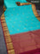 Pure kanchipuram silk saree teal blue and maroon with zari woven buttas and zari woven border