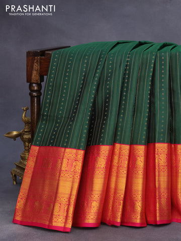 Pure kanchipuram silk saree green and pink with allover zari weaves and long zari woven korvai border