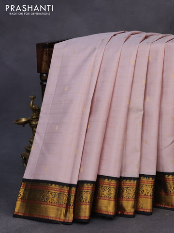 Pure kanchipuram silk saree grey shade and black with allover zari checks & buttas and zari woven korvai border