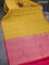 Pure kanchipuram silk saree mustard yellow and pink with allover zari weaves and piping border