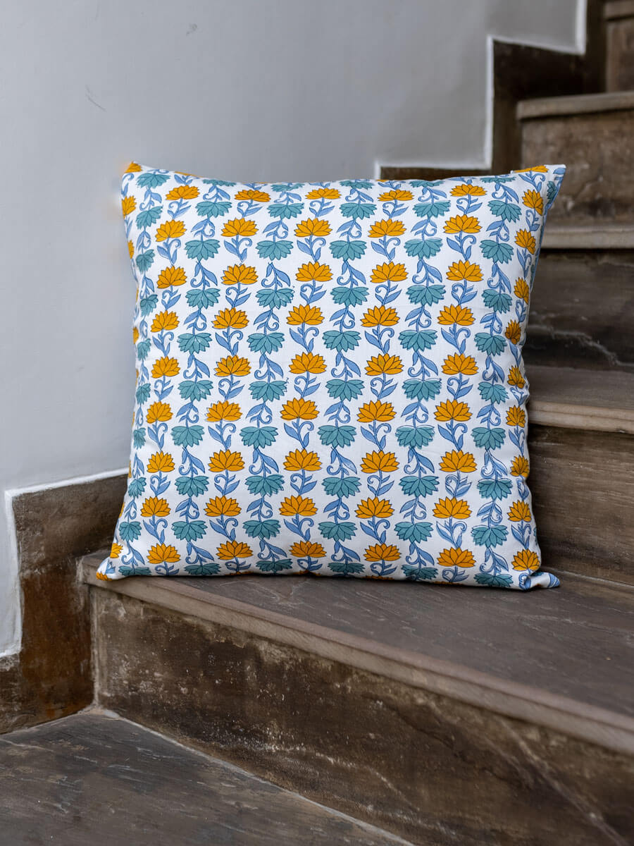 Jalaj Block Printed Cotton Cushion Cover - 20 Inch