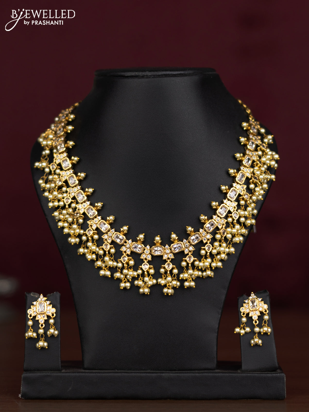 Antique guttapusalu necklace with cz stones and pearl hangings