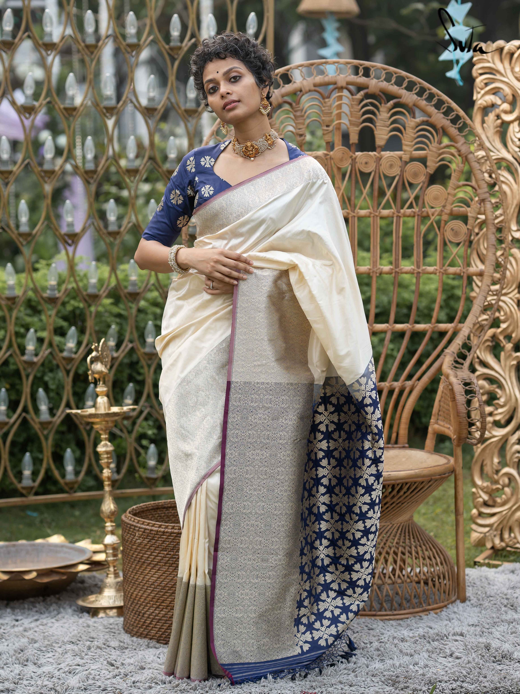 Beige Durga puja Special Mysore Crepe Wrinkle Wedding Wear Handwoven Saree Designer Weaving Fabric Craft Sari Women With Running Blouse Pce deals