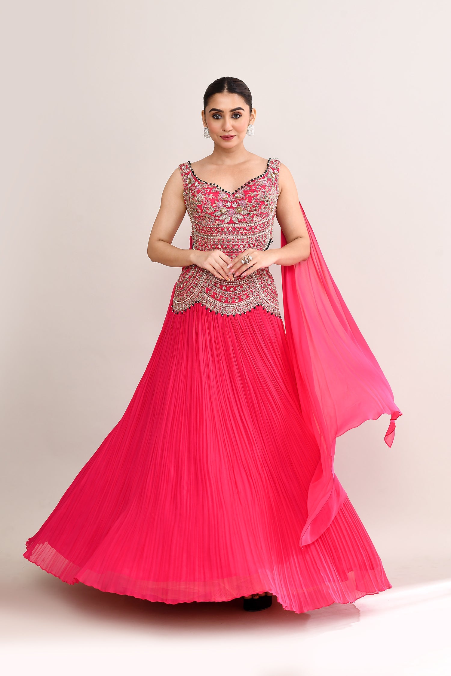 Bright Pink Soft Organza Embroidered Lehenga Set