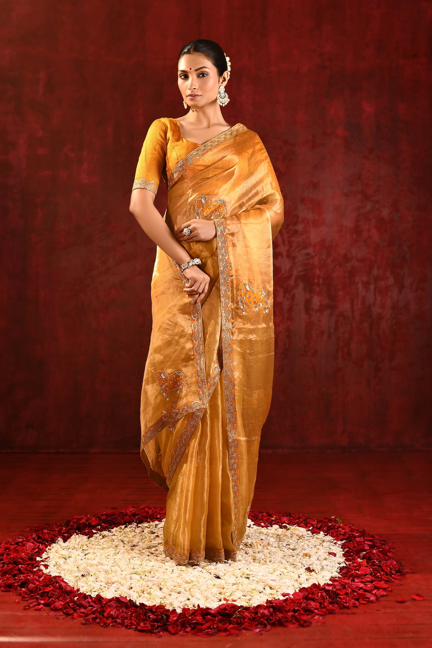 Jewel Gold Embroidered Tissue Gomatha Saree