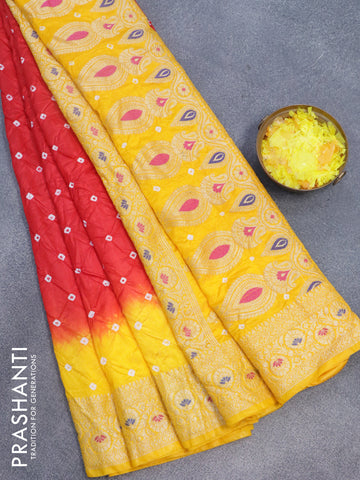 Bandhani saree red and yellow with allover bandhani prints and banarasi style border