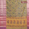 Banarasi semi tussar saree yellow shade and pink with allover ikat weaves and long zari woven border