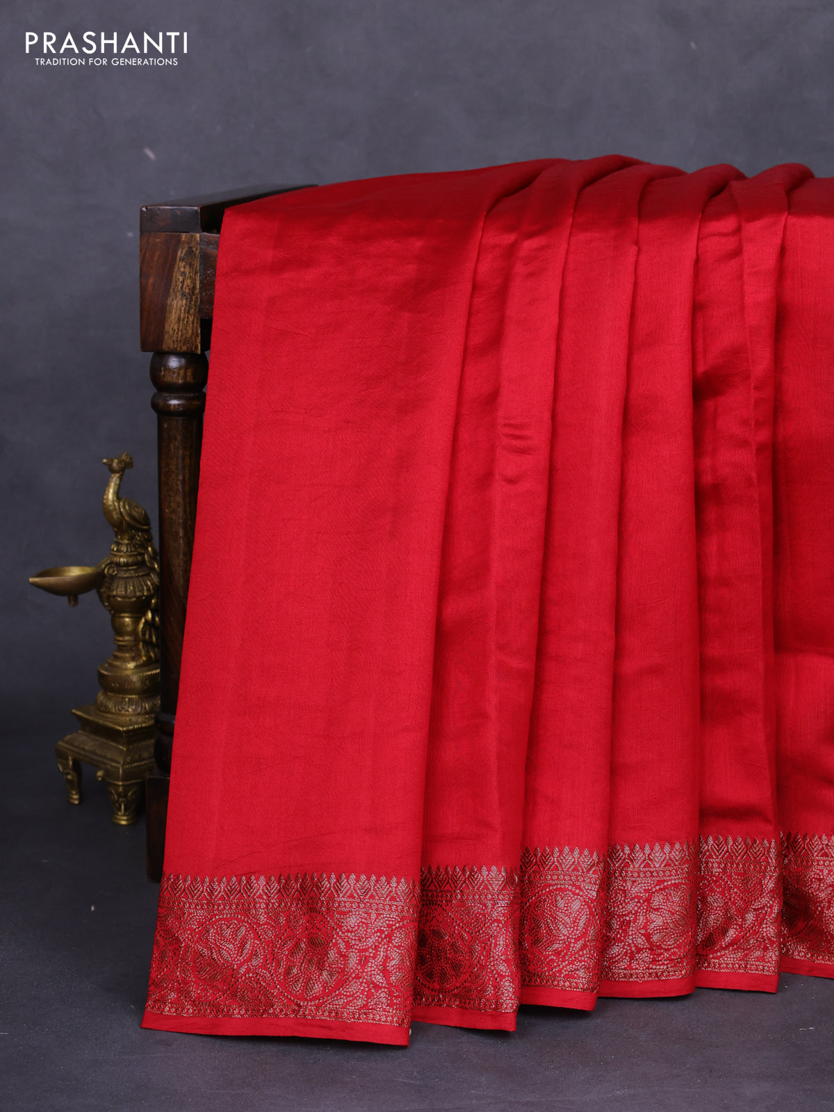 Chiniya silk saree maroon with plain body and woven border