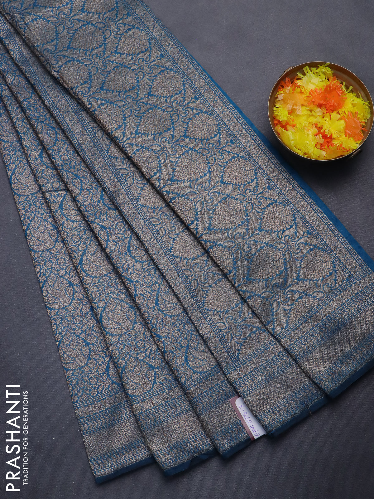 Banarasi semi silk saree cs blue with allover thread & zari weaves and woven border