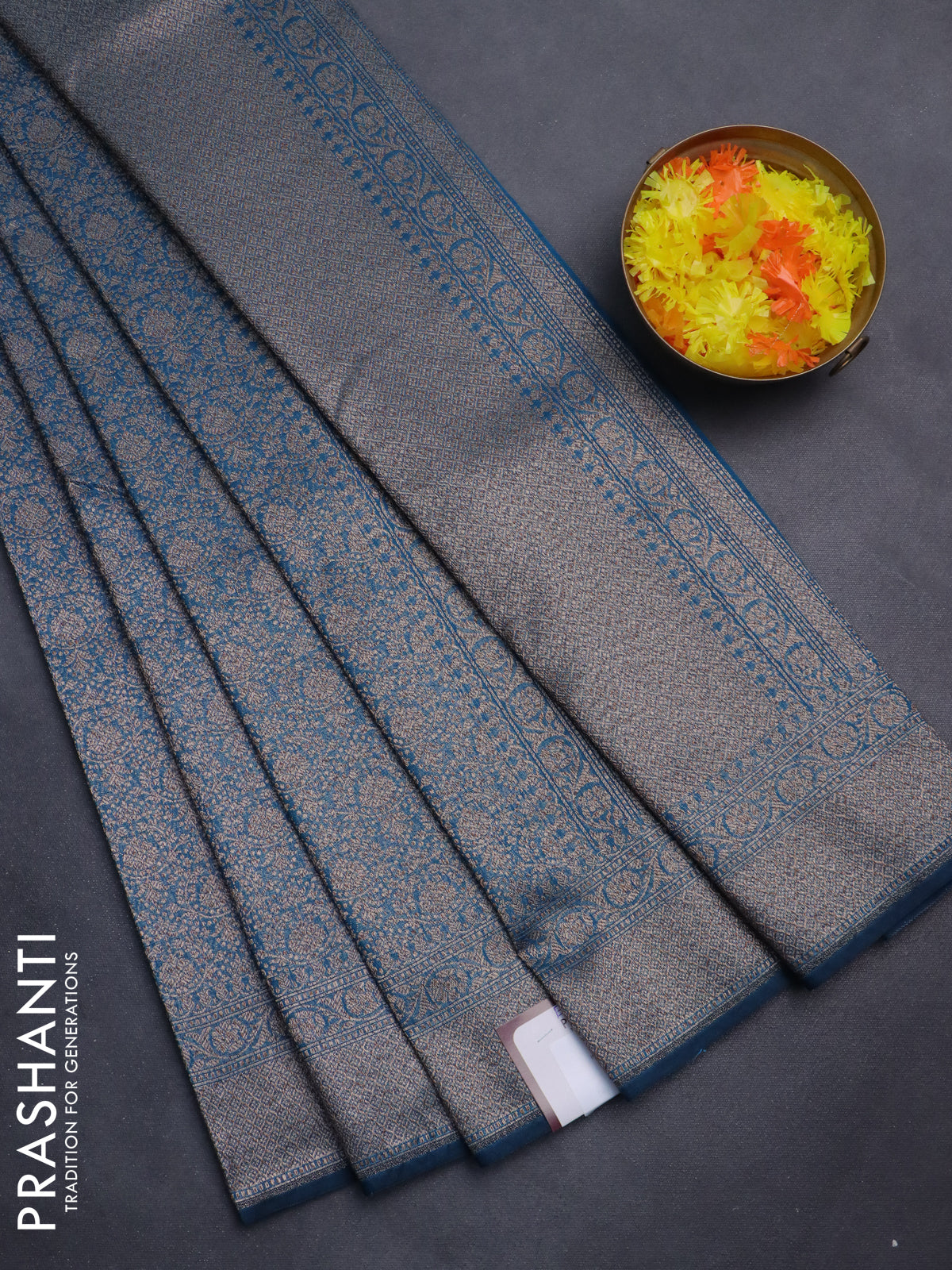 Banarasi semi silk saree cs blue with allover thread & zari weaves and woven border