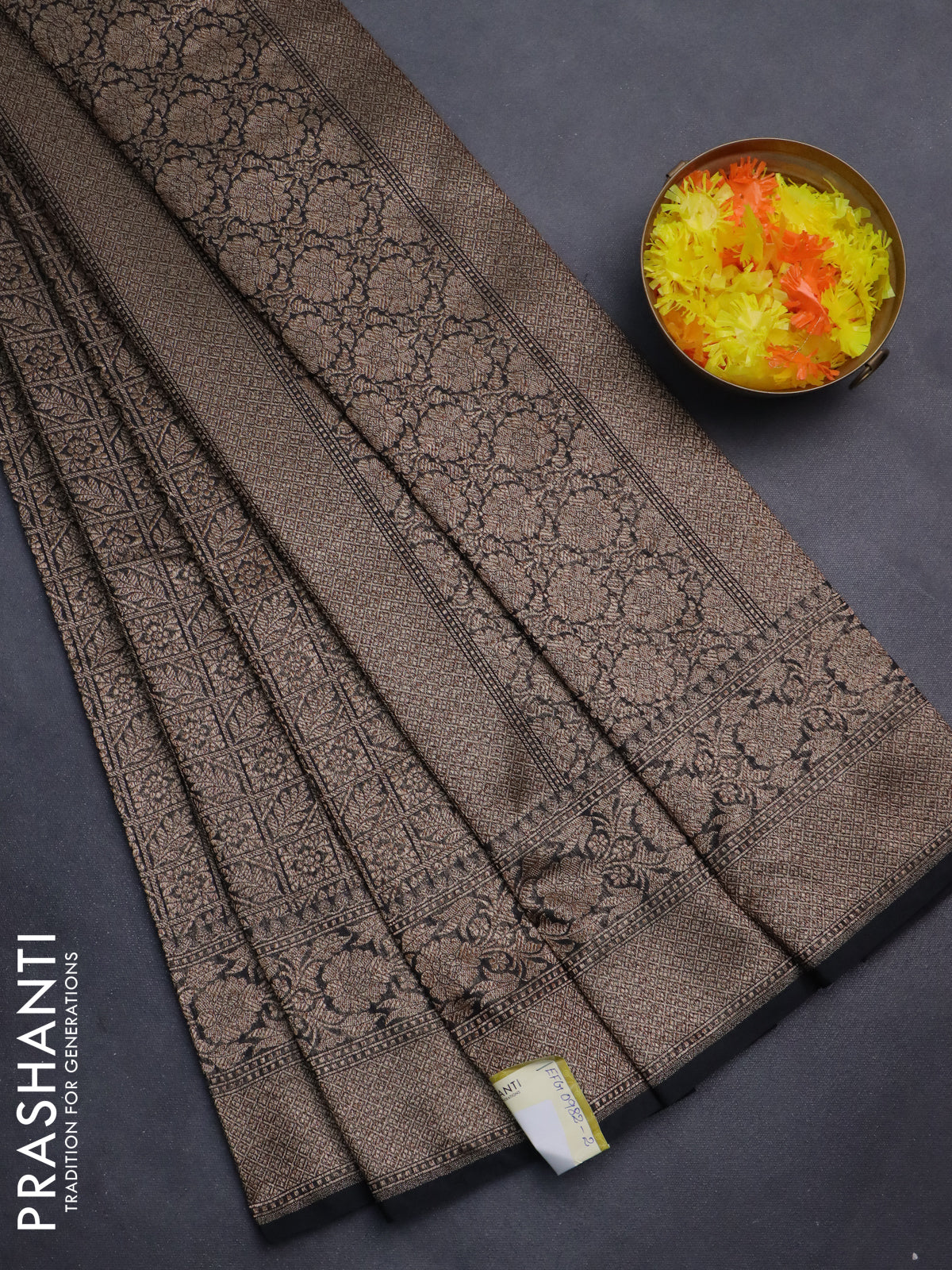 Banarasi semi silk saree black with allover thread & zari weaves and woven border