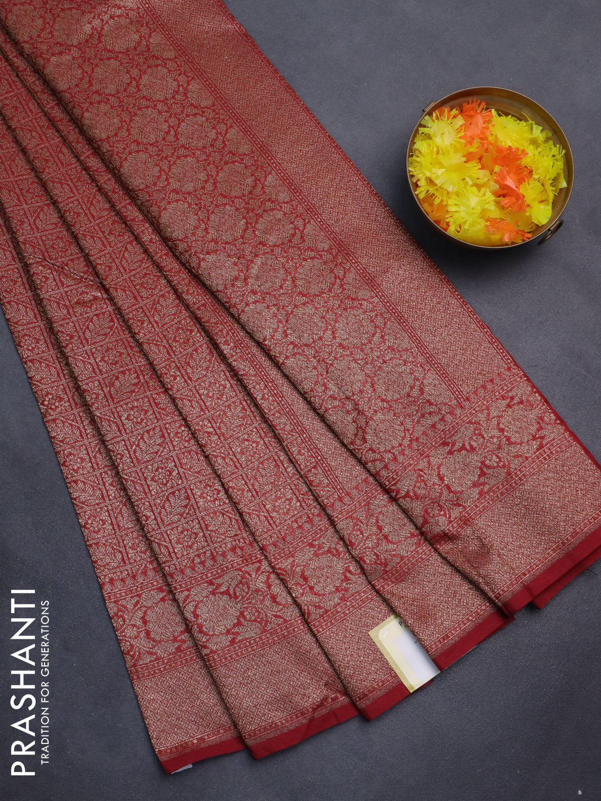 Banarasi semi silk saree maroon with allover thread & zari weaves and woven border
