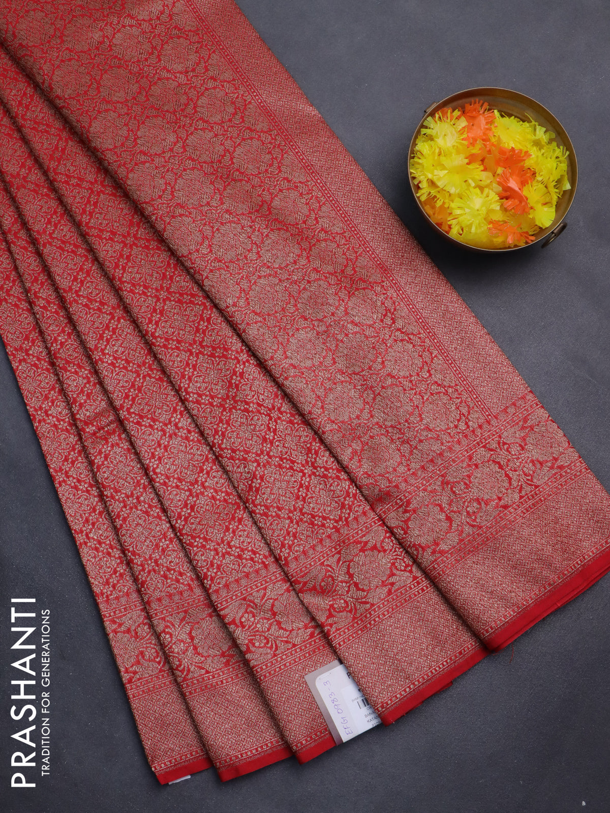 Banarasi semi silk saree red with allover thread & zari weaves and woven border