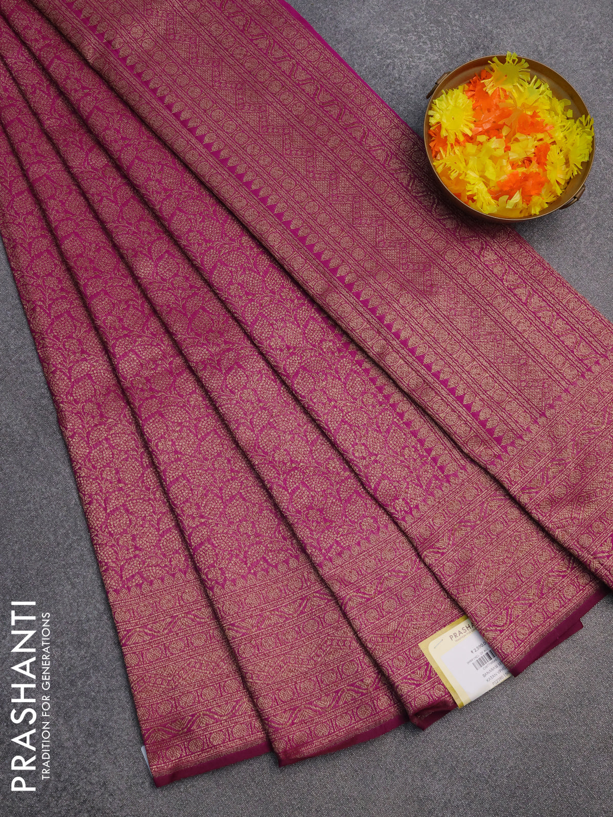 Banarasi semi silk saree magenta pink with allover thread & zari weaves and woven border