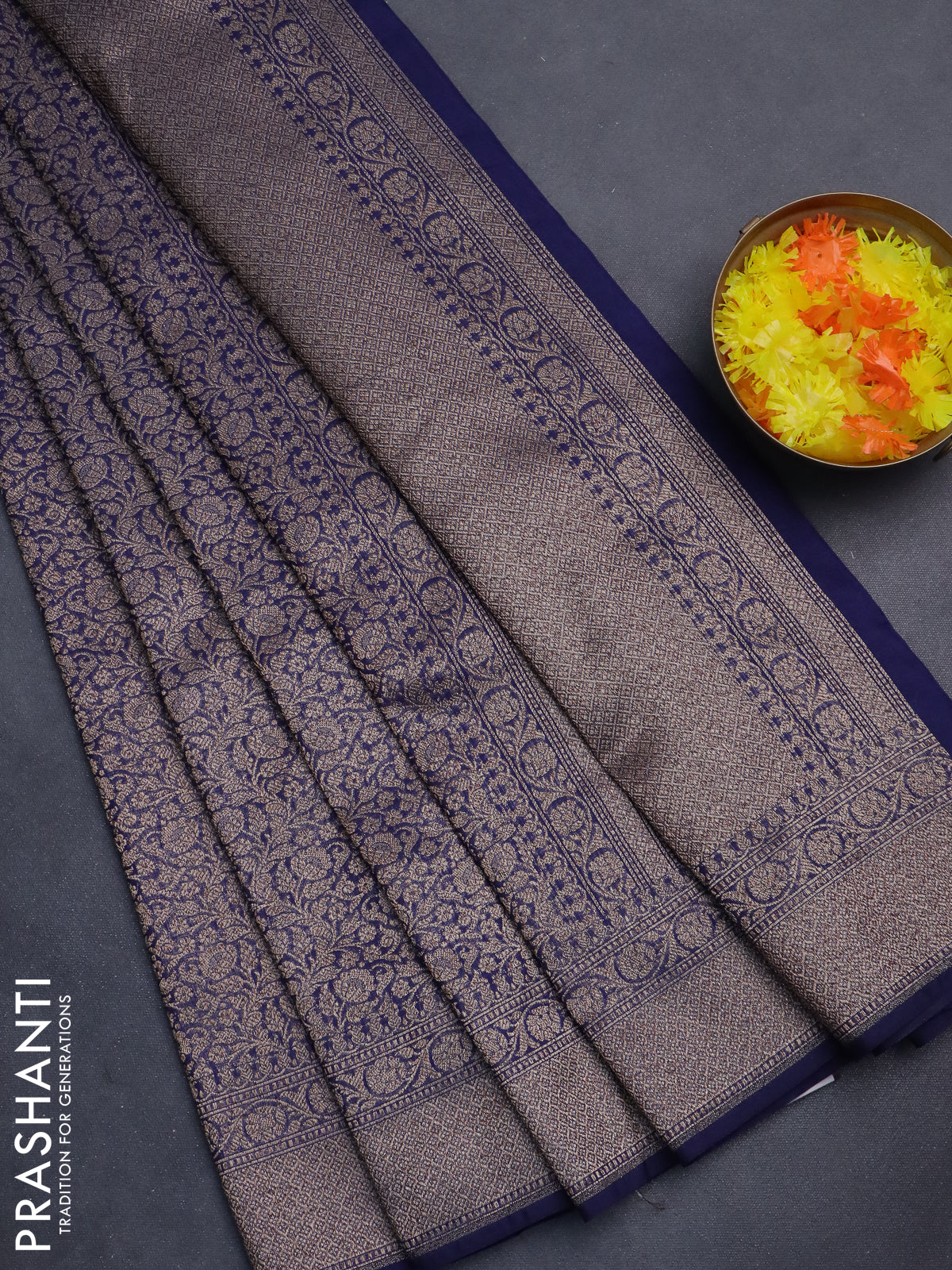 Banarasi semi silk saree blue with allover thread & zari weaves and woven border