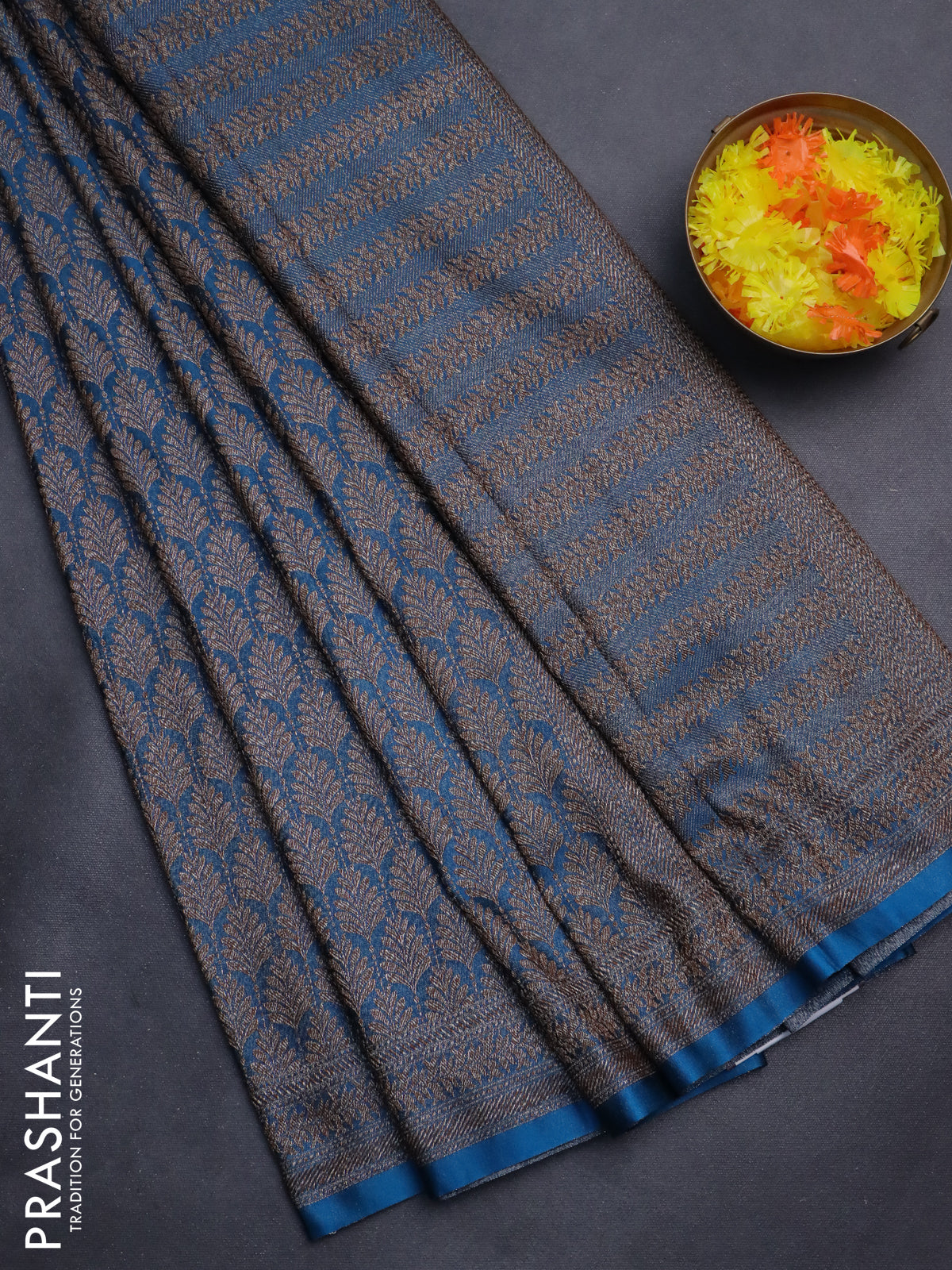 Banarasi semi silk saree cs blue with allover thread & zari weaves and woven border