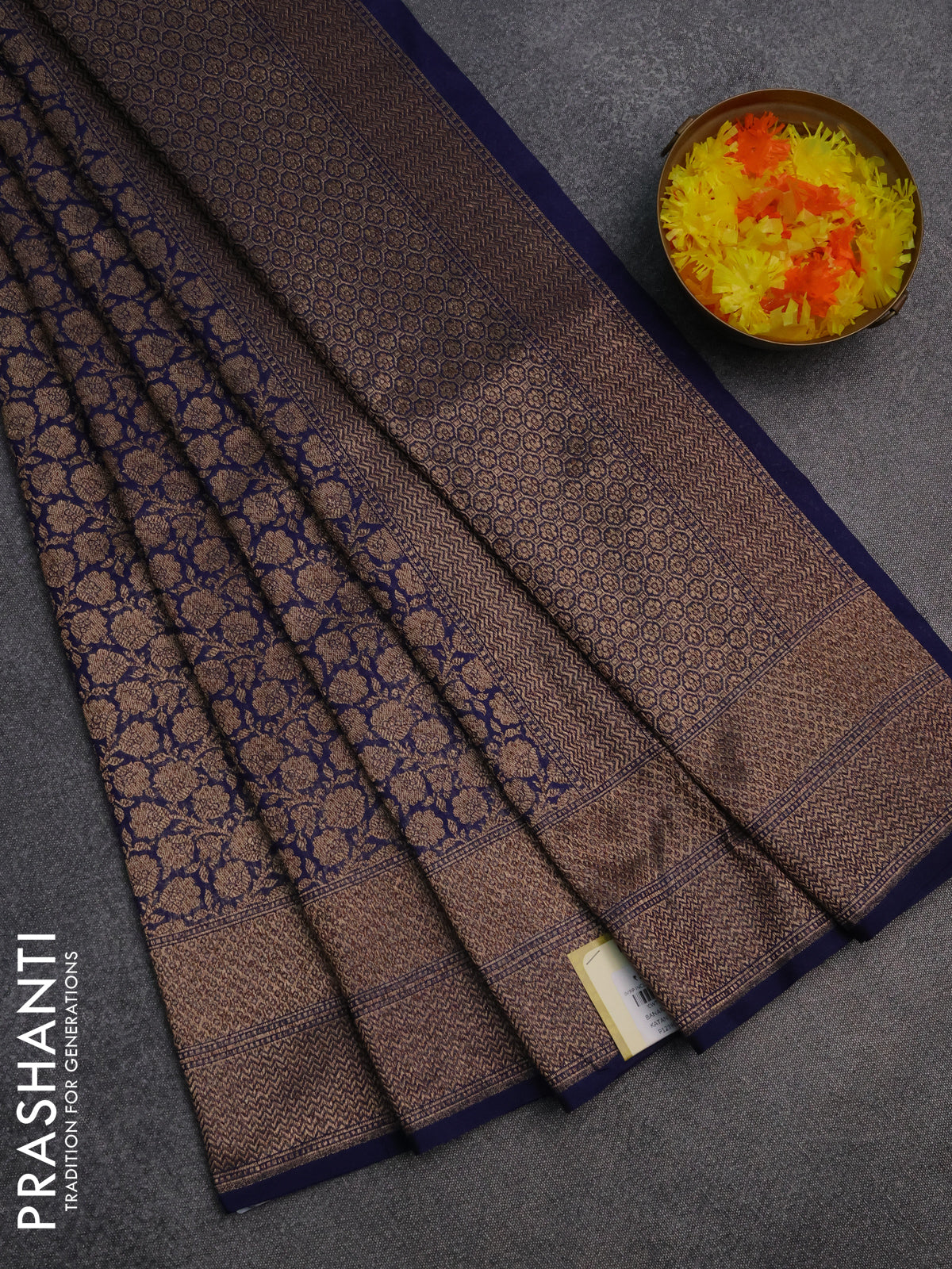 Banarasi semi silk saree blue with allover thread & zari weaves and woven border