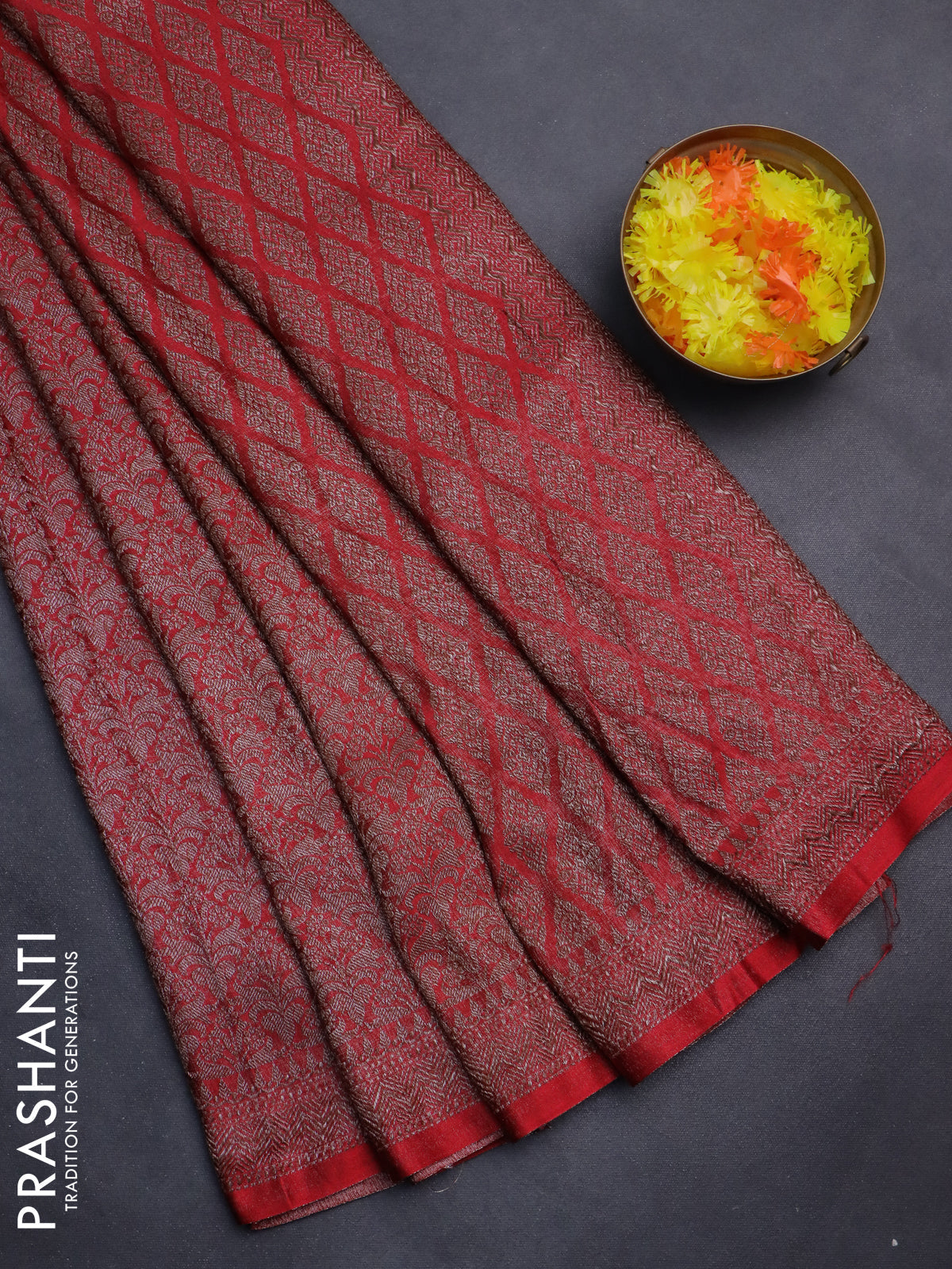Banarasi semi silk saree maroon with allover thread & zari weaves and woven border