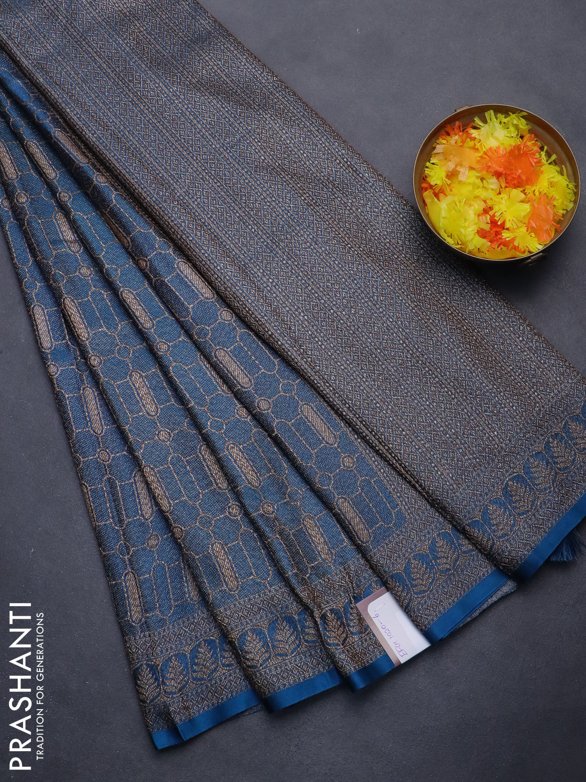 Banarasi semi silk saree cs blue with allover thread & zari weaves and woven border