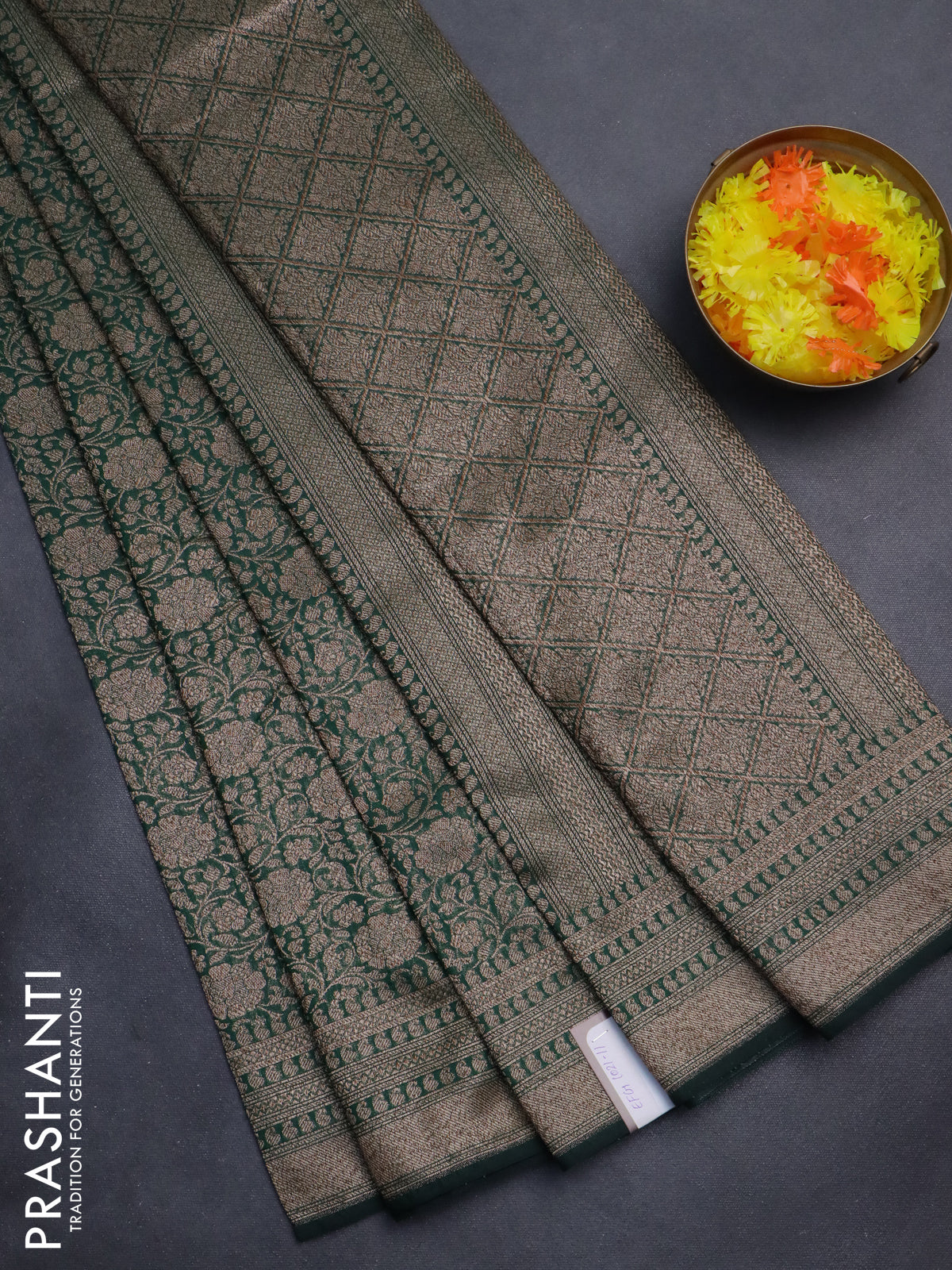 Banarasi semi silk saree green with allover thread & zari weaves and woven border