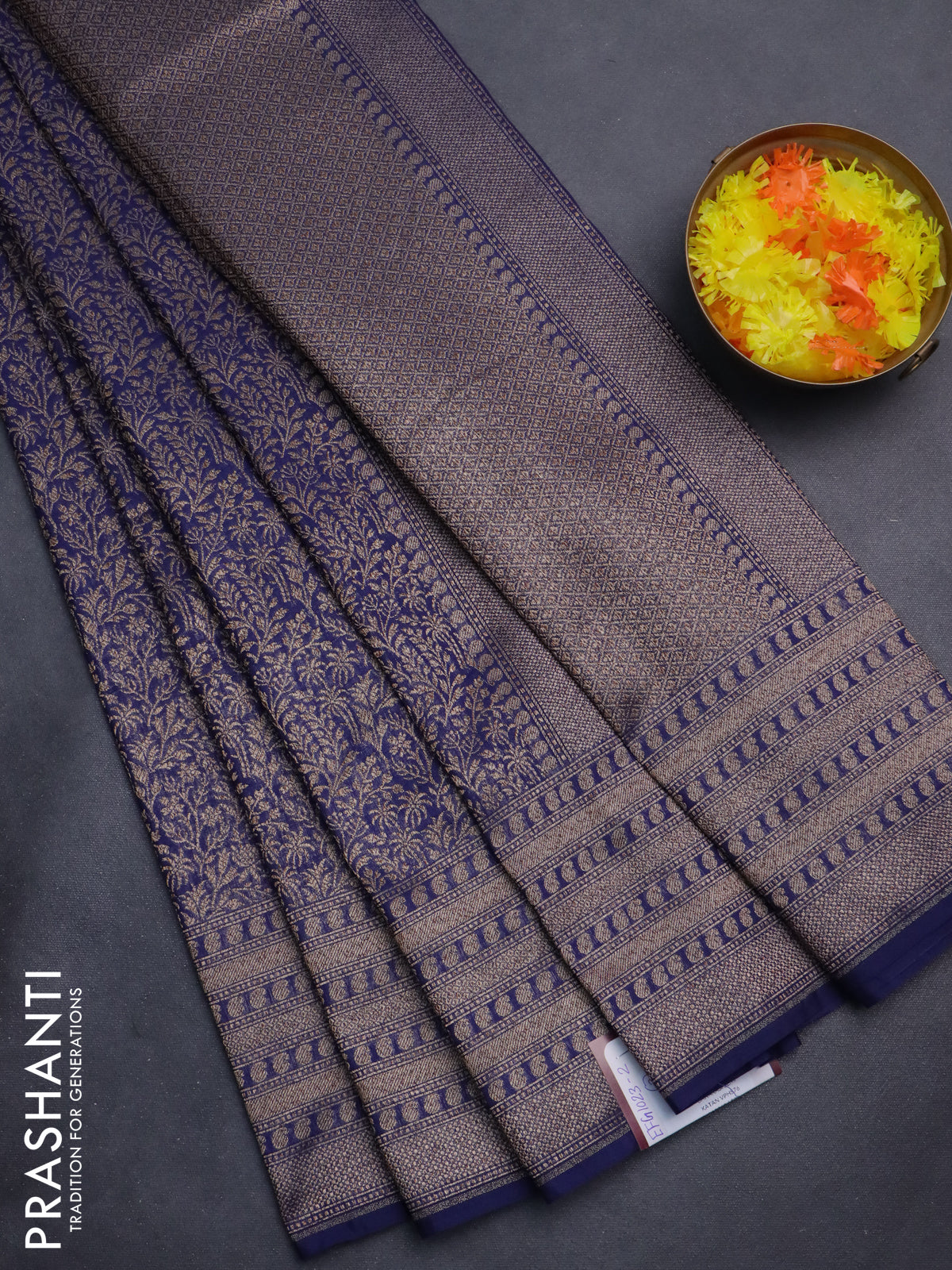 Banarasi semi silk saree blue with allover thread & zari weaves and woven border