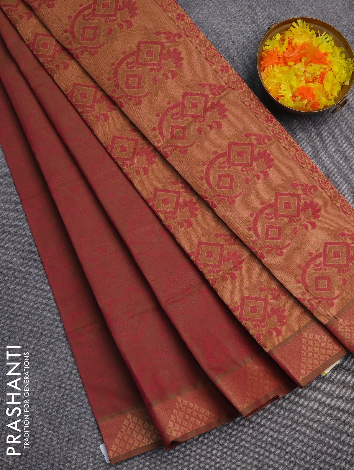 Coimbatore cotton saree dual shade of pinkish green with allover self emboss and thread woven border