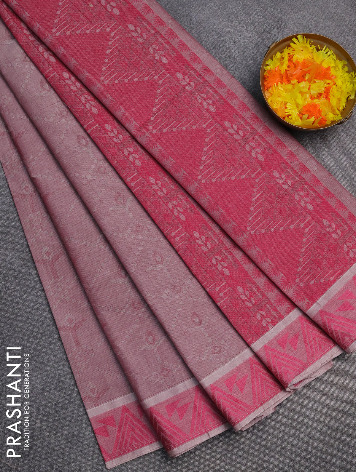Coimbatore cotton saree pastel maroon and pink with allover self emboss and thread woven border