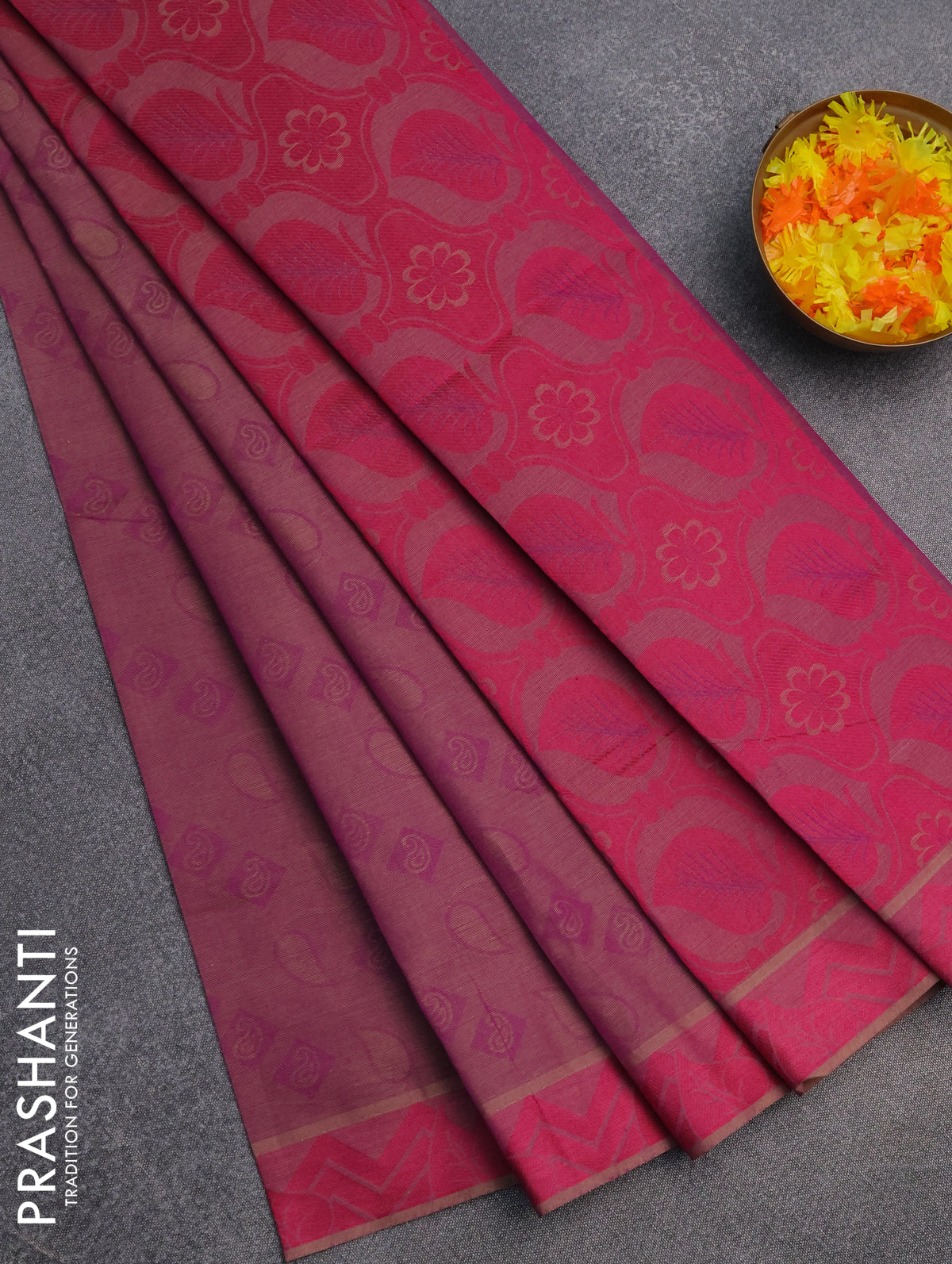 Coimbatore cotton saree purple and pink with allover self emboss and thread woven border