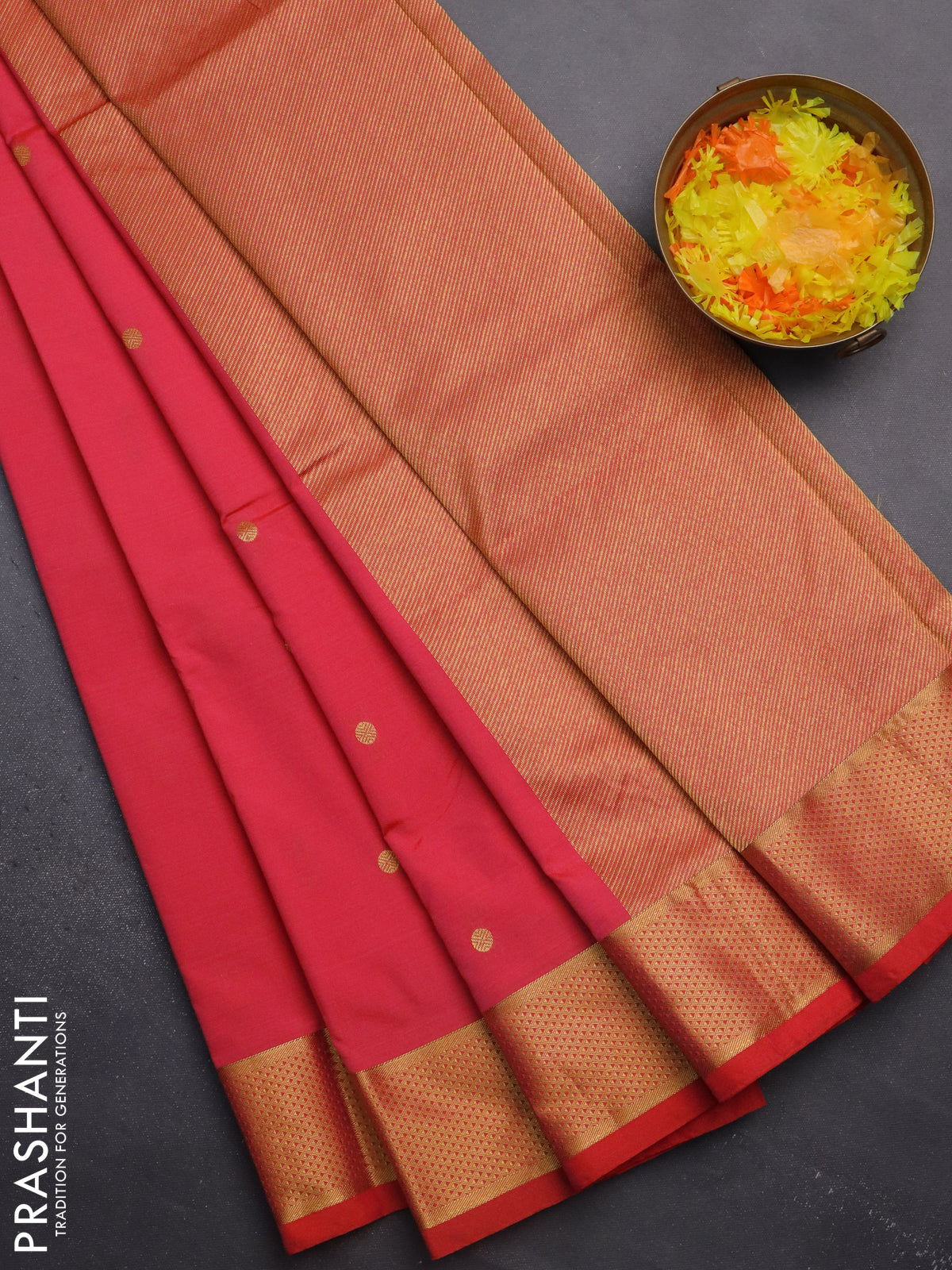 Arani semi silk saree dark peach pink with zari woven buttas and zari woven border