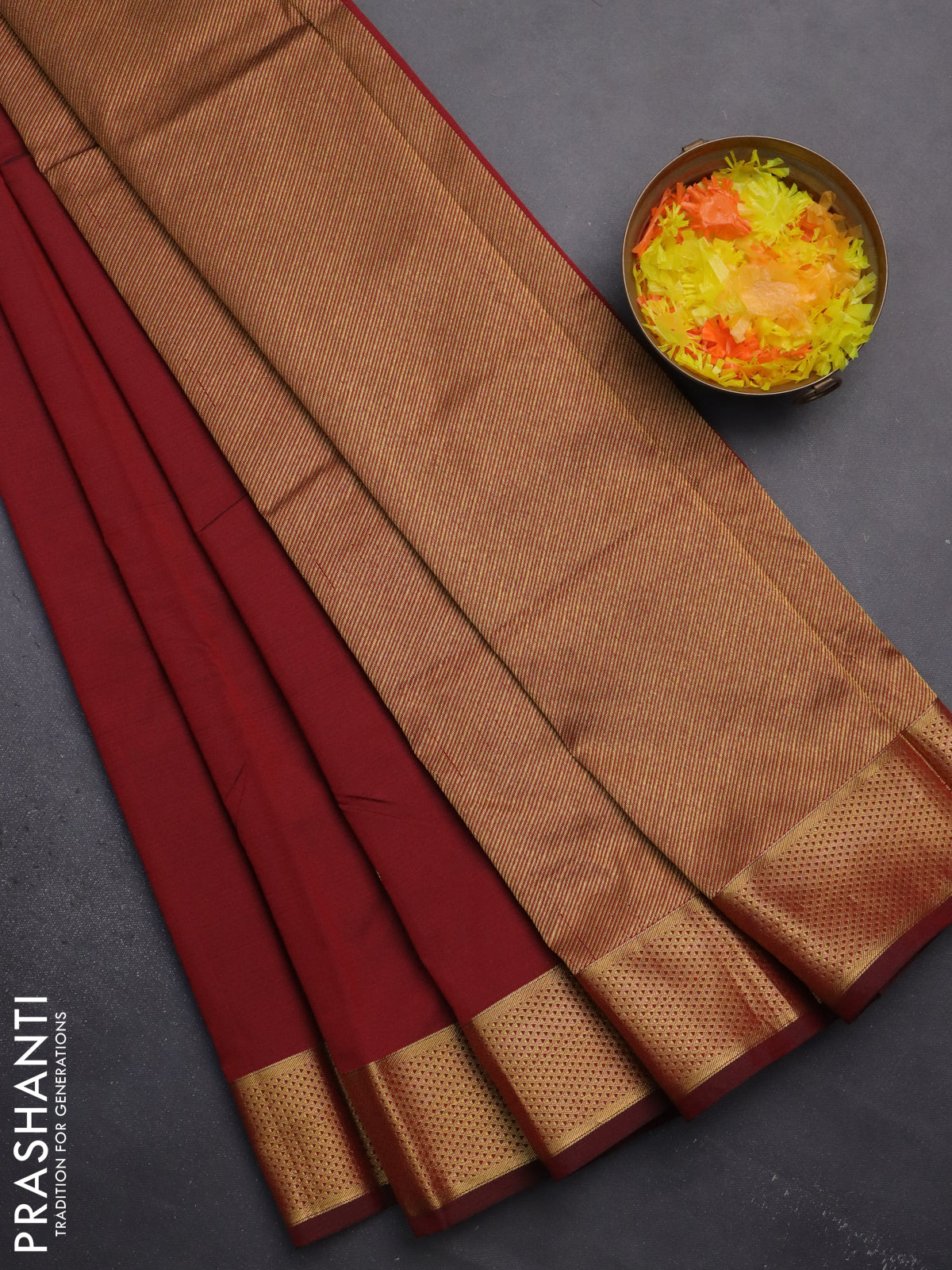 Arani semi silk saree maroon with zari woven buttas and zari woven border
