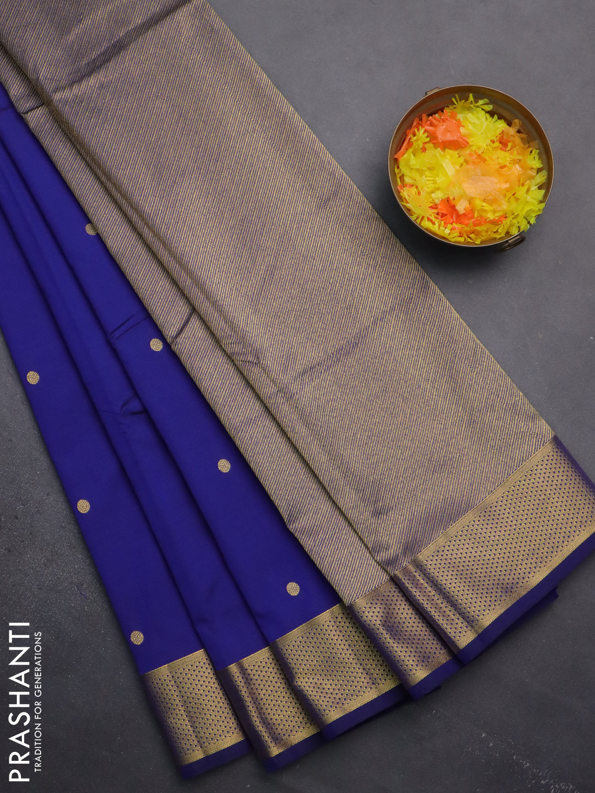 Arani semi silk saree dark blue with zari woven buttas and zari woven border