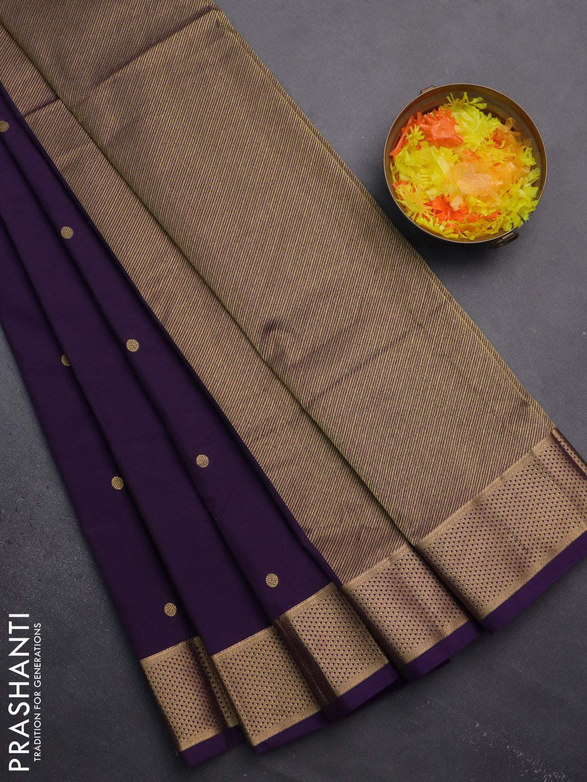 Arani semi silk saree deep violet with zari woven buttas and zari woven border