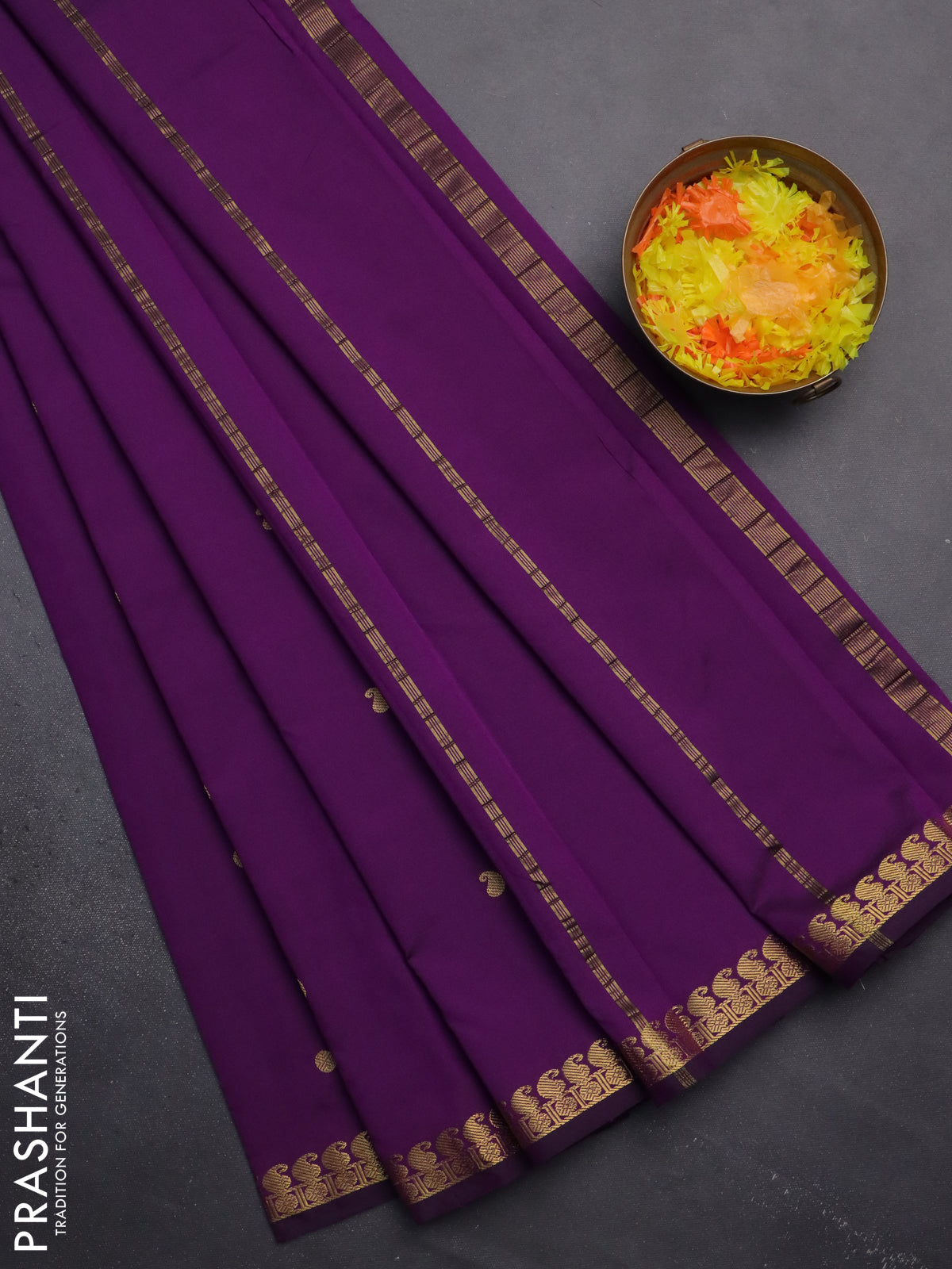 Arani semi silk saree purple with rudhraksha & paisley zari woven buttas and zari woven border