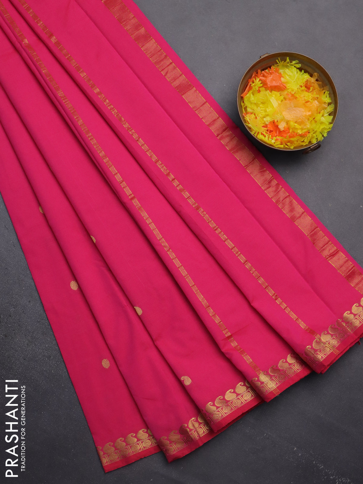 Arani semi silk saree pink with rudhraksha & paisley zari woven buttas and zari woven border