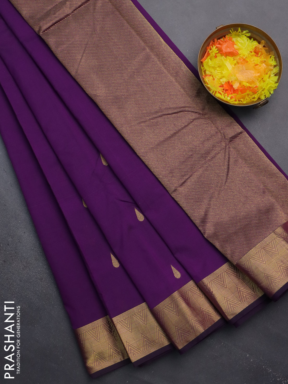 Arani semi silk saree purple with zari woven thilak buttas and zari woven border
