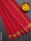 Arani semi silk saree red and dual shade of yellow with plain body and zari woven simple border