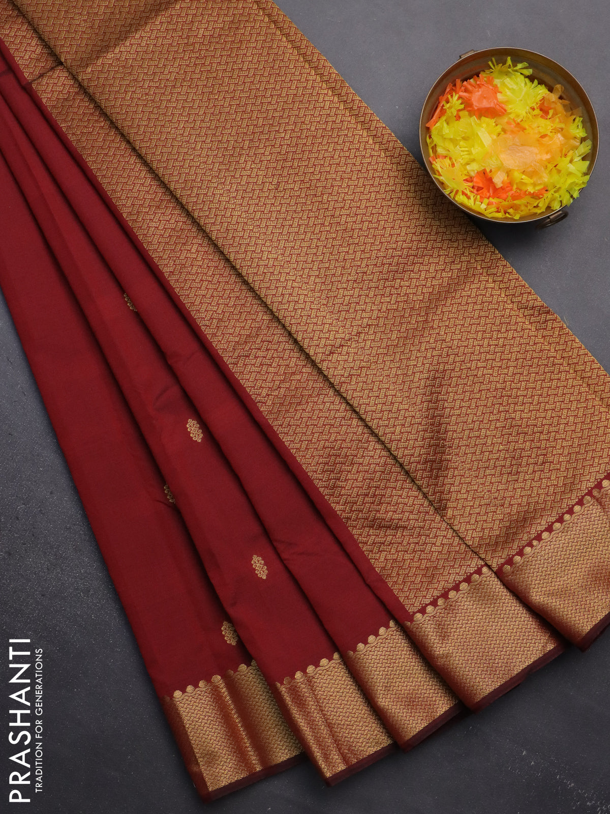 Arani semi silk saree maroon with zari woven buttas and zari woven border