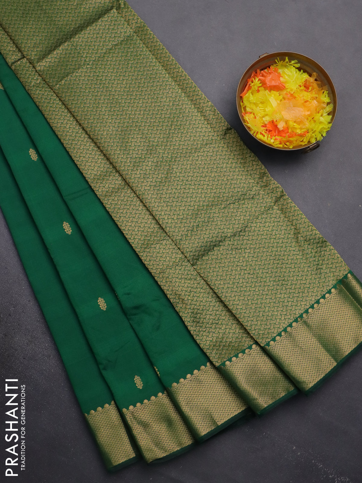 Arani semi silk saree green with zari woven buttas and zari woven border