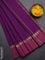 Arani semi silk saree purple and green shade with plain body and paisley zari woven simple border