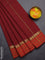 Arani semi silk saree maroon and dual shade of orange with plain body and paisley zari woven simple border