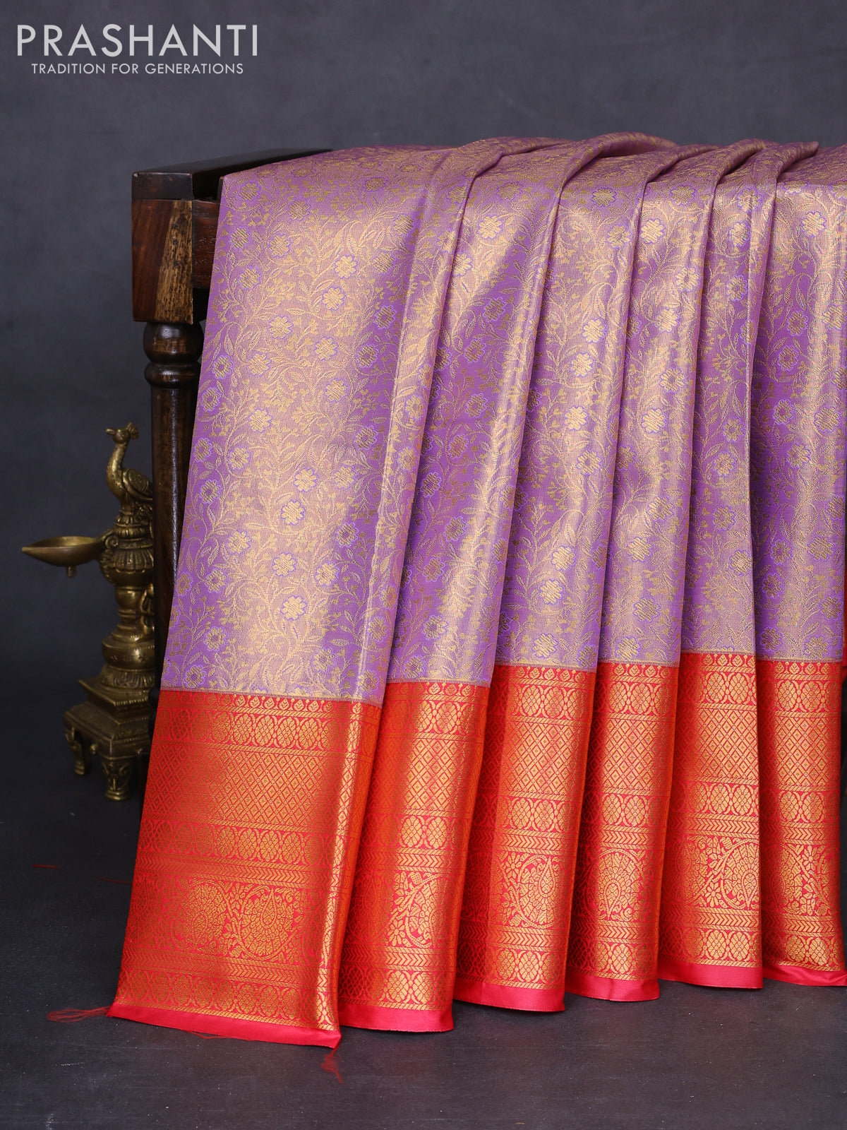 Bangalori tissue silk saree lavender and pink with allover zari woven brocade weaves and long zari woven border