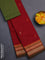 Chettinad cotton saree kumkum red and sap green with thread woven buttas and thread woven border