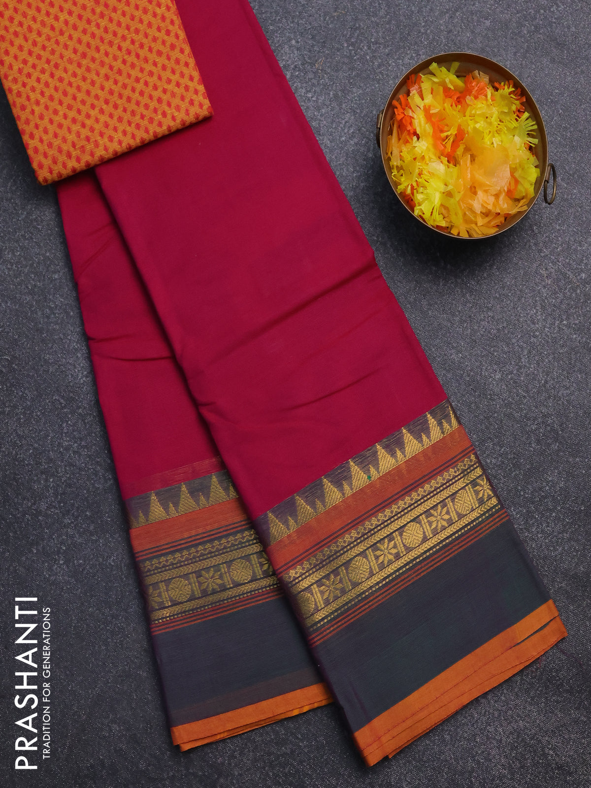 Chettinad cotton saree pink and dual shade of green with thread woven buttas and temple disign zari woven border