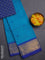Chettinad cotton saree teal blue and blue with allover stripes pattern & thread woven buttas and zari woven border