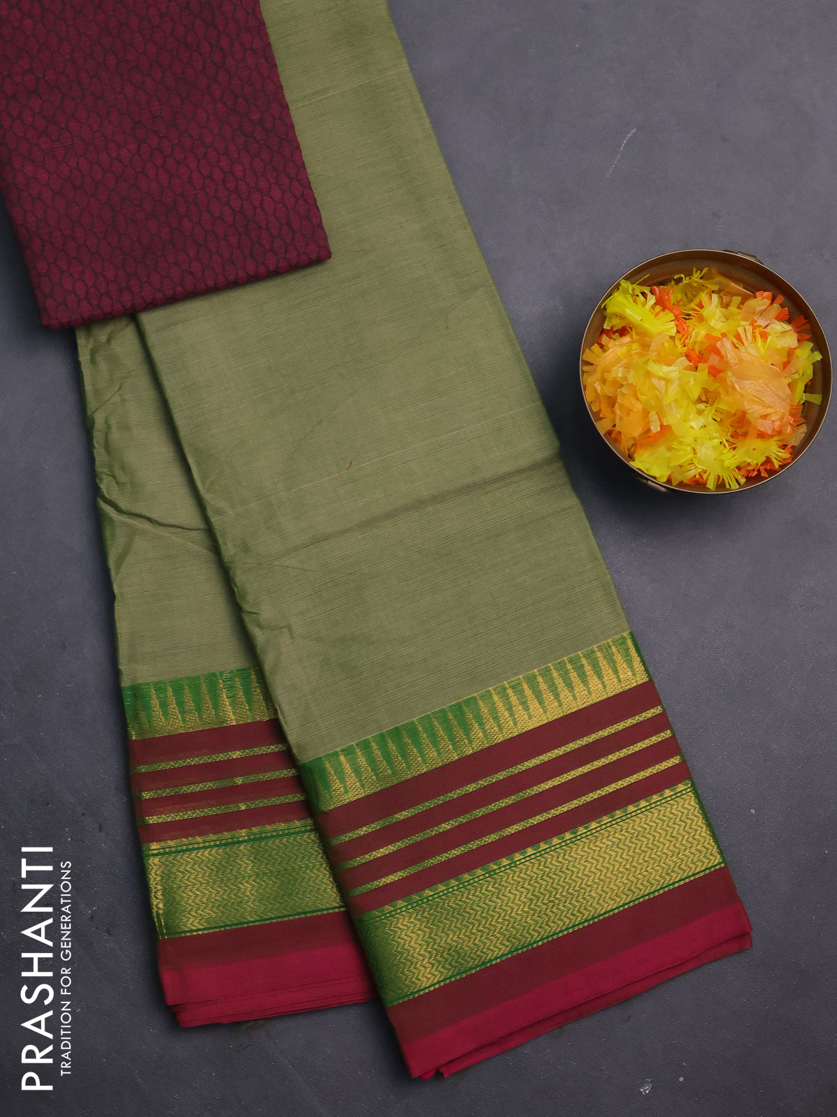 Chettinad cotton saree green shade and dual shade of pink with plain body and zari woven border