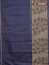 Chappa saree dark blue and beige with allover small zari checked pattern and floral digital printed pallu