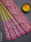 Chappa saree yellow and pink with allover small zari checked pattern and floral digital printed pallu
